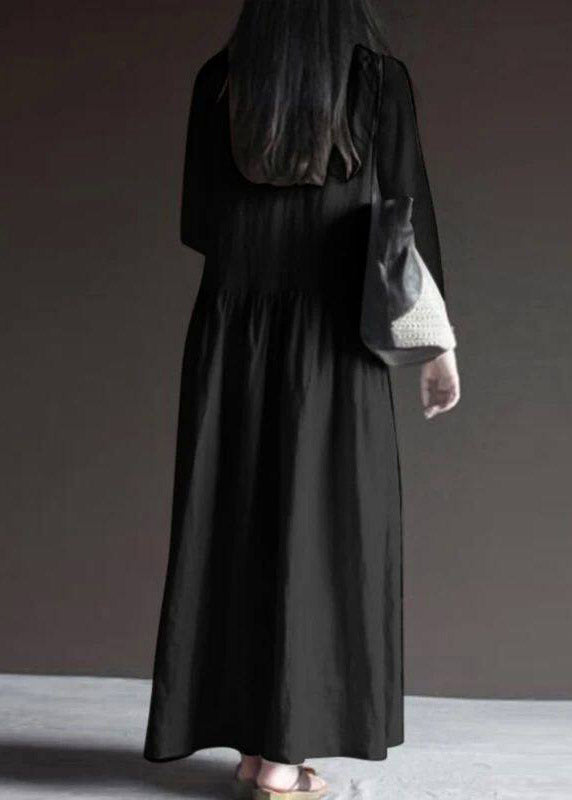 Plus Size Black V Neck Solid Long Dresses Fall