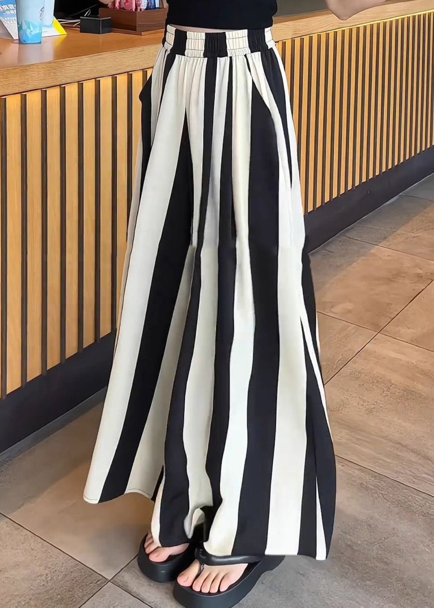 Plus Size Black White Striped High Waist Wide Leg Pants