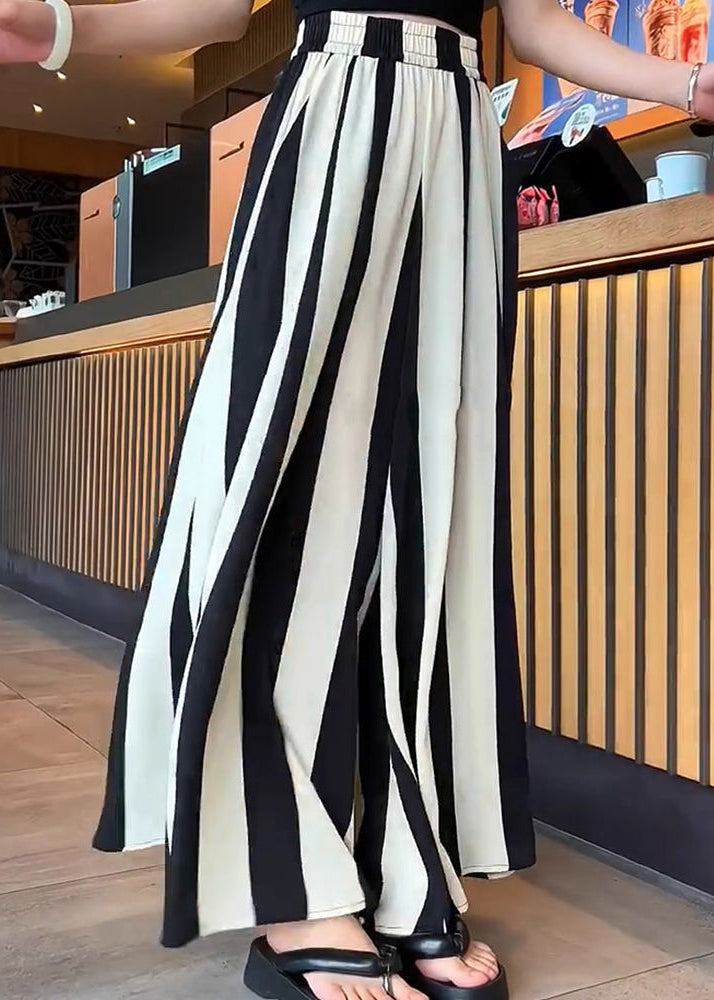 Plus Size Black White Striped High Waist Wide Leg Pants