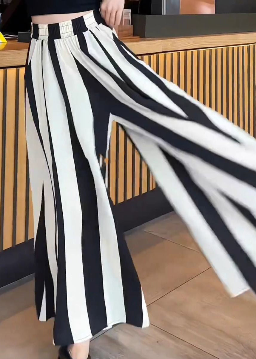 Plus Size Black White Striped High Waist Wide Leg Pants