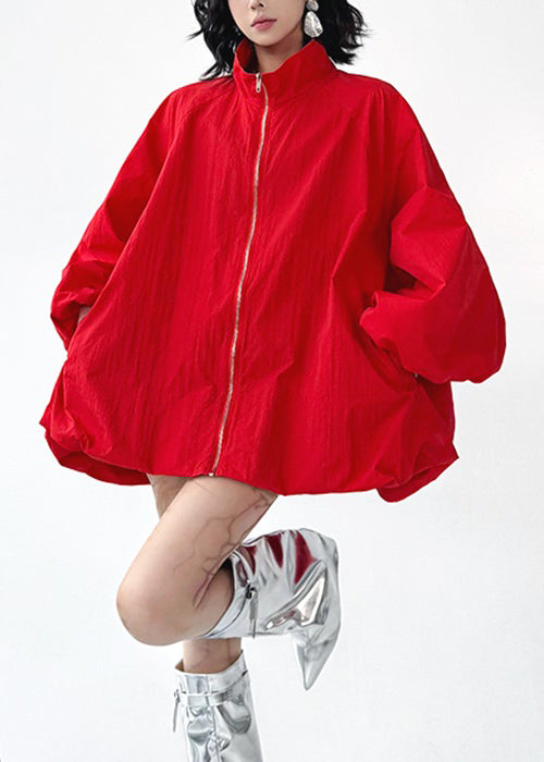 Plus Size Black Zip Up Pockets Cotton Coats Fall