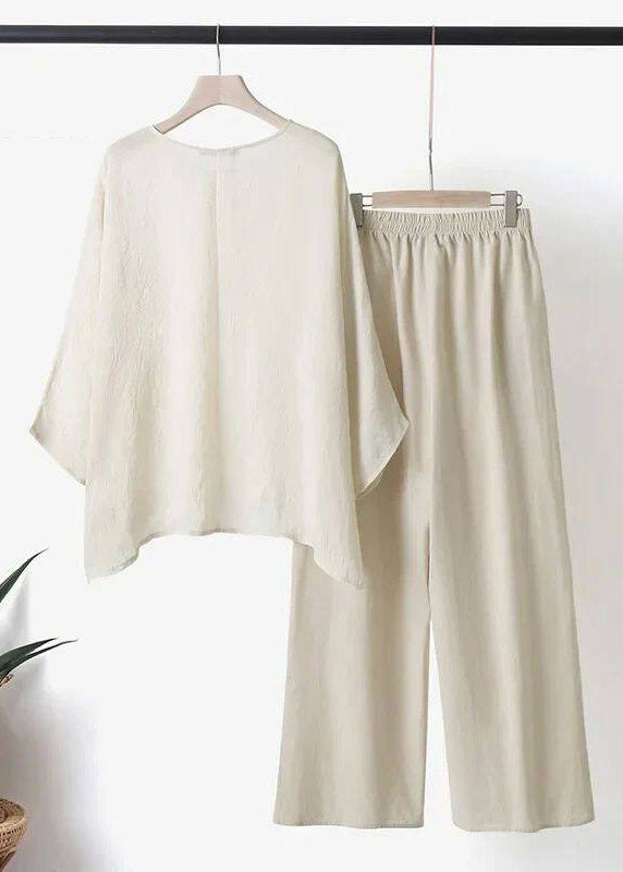 Plus Size Blue O-Neck Asymmetrical T Shirts And Wide Leg Pants Two Pieces Set Short Sleeve