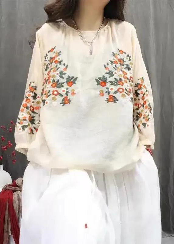 Plus Size Blue O-Neck Embroidered Tops Fall