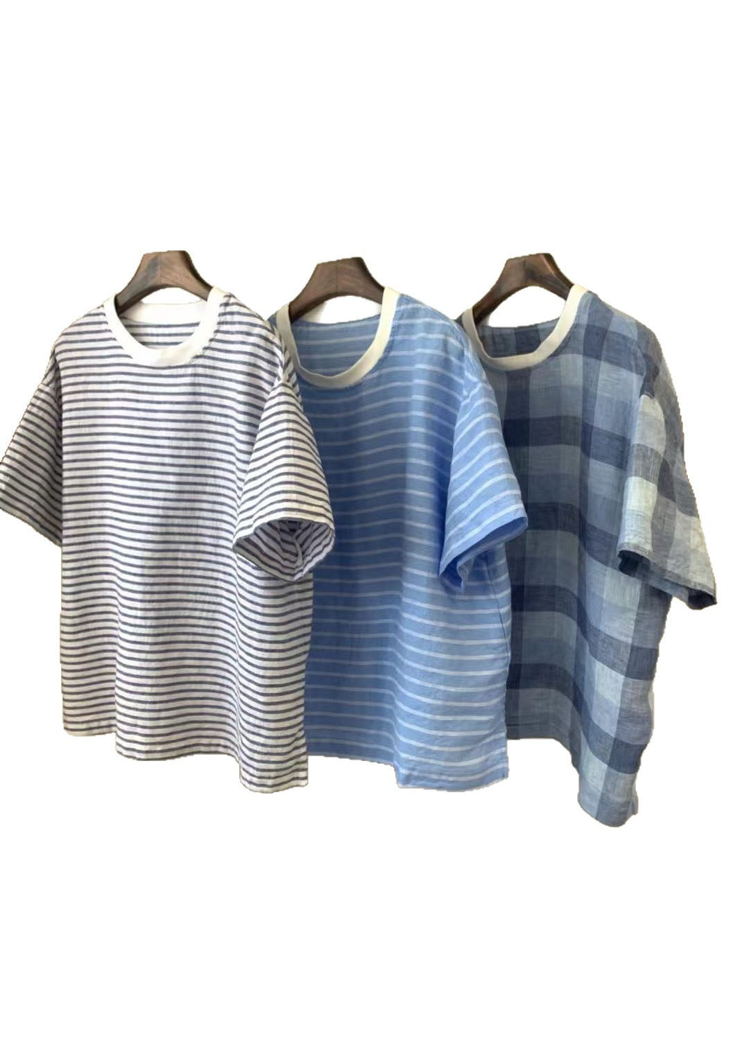 Plus Size Blue Oversized Plaid Linen Tank Summer