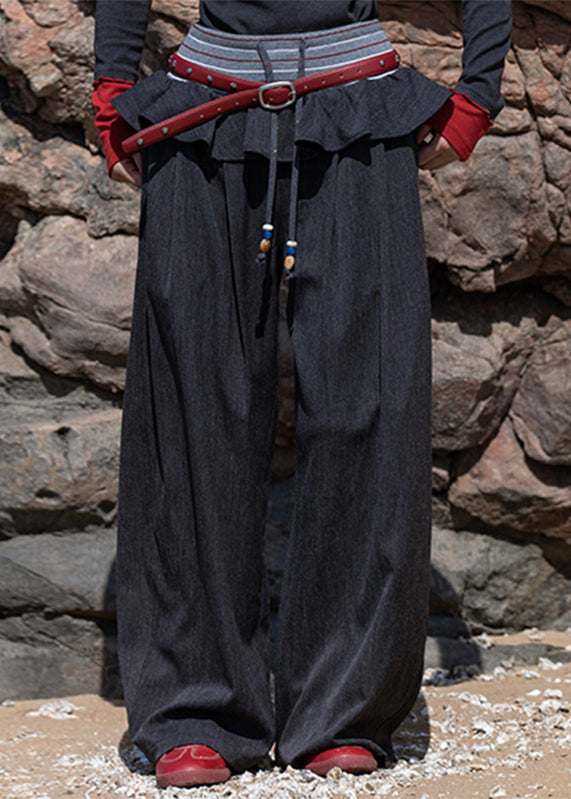 Plus Size Brown Knit Patchwork Elastic Waist Wide Leg Pants Fall