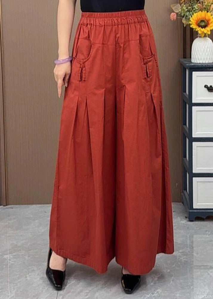Plus Size Brown Oversized Pockets Wrinkled Cotton Pants Skirts Fall