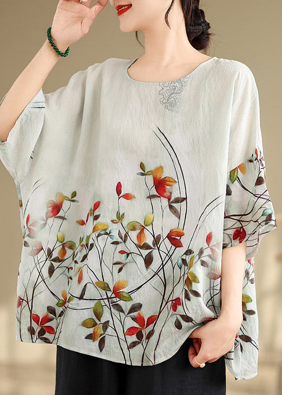 Plus Size Casual O Neck Print Cotton T Shirt Top Summer