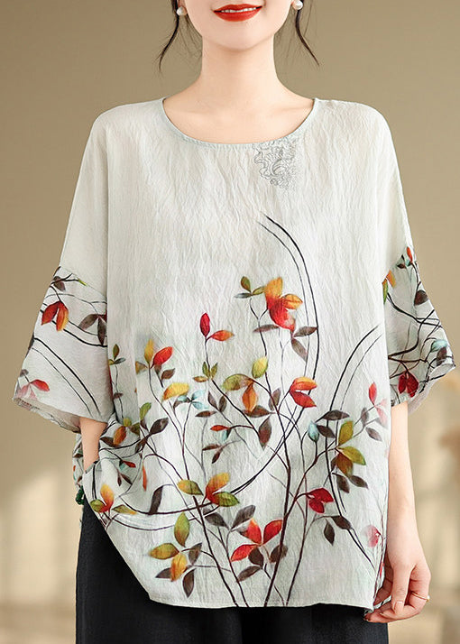 Plus Size Casual O Neck Print Cotton T Shirt Top Summer