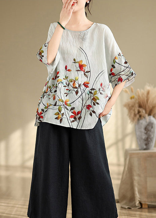 Plus Size Casual O Neck Print Cotton T Shirt Top Summer
