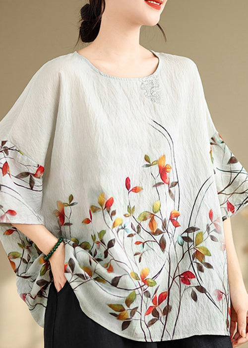 Plus Size Casual O Neck Print Cotton T Shirt Top Summer