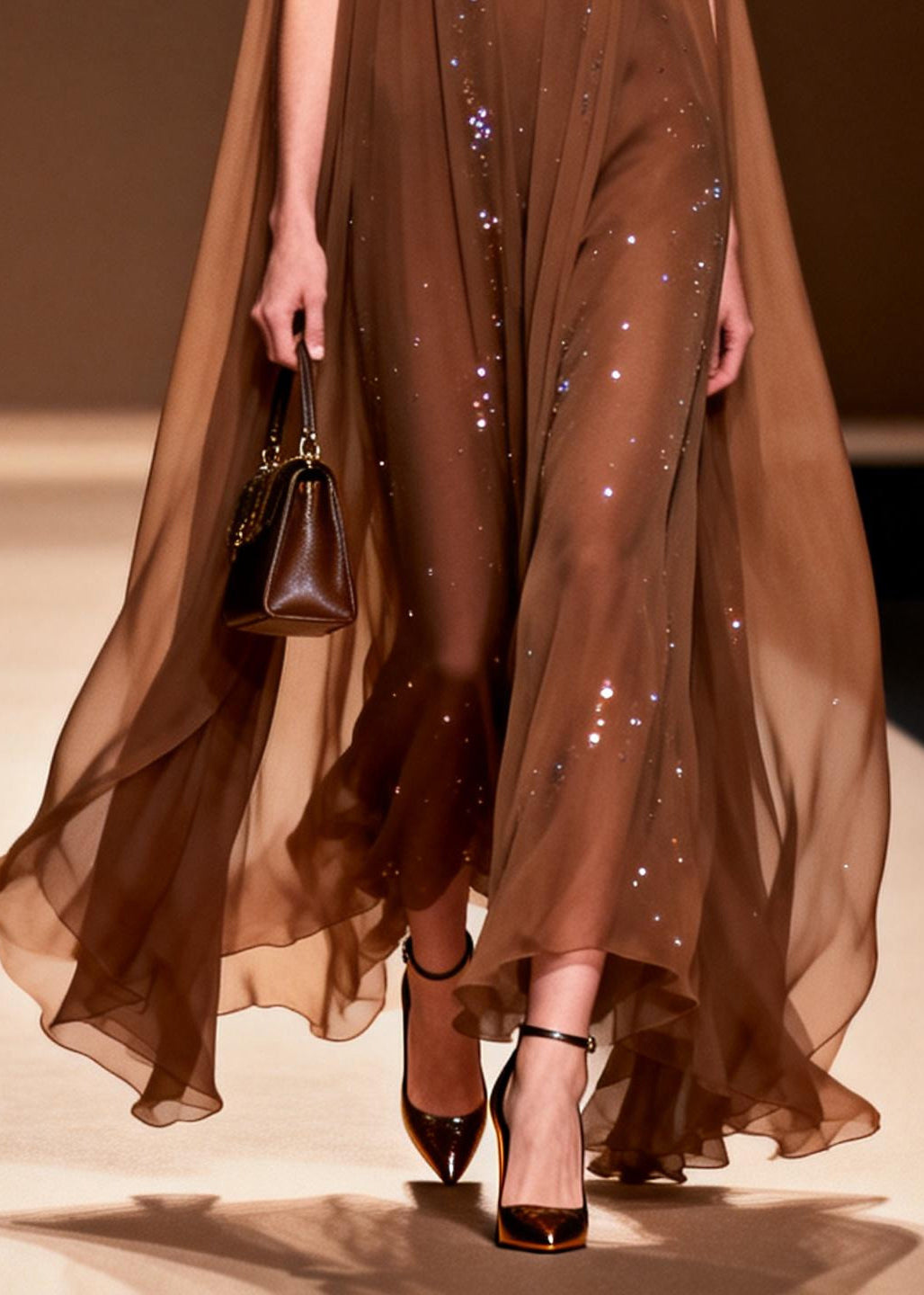 Plus Size Choaolate Oversized Rhinestone Chiffon Maxi Dresses Sleeveless