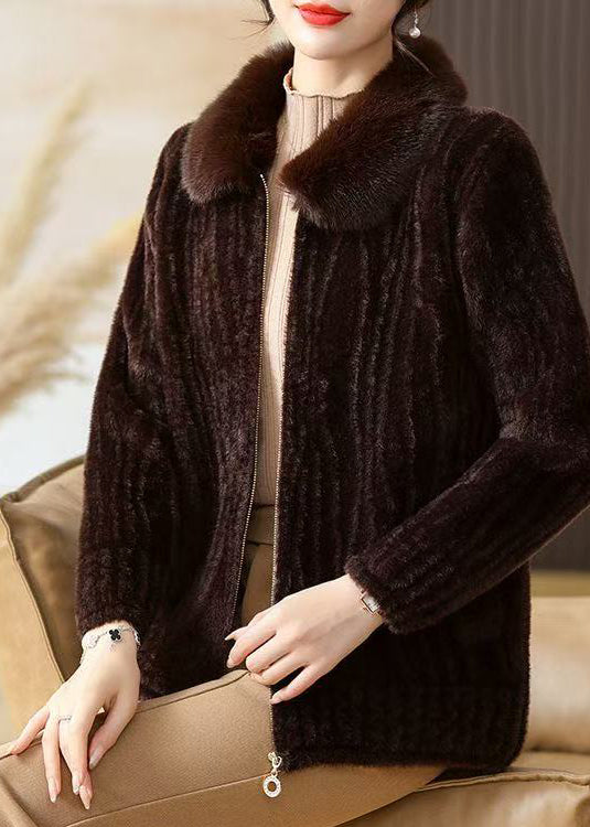 Plus Size Chocolate Fur Collar Warm Mink Velvet Jacket Winter