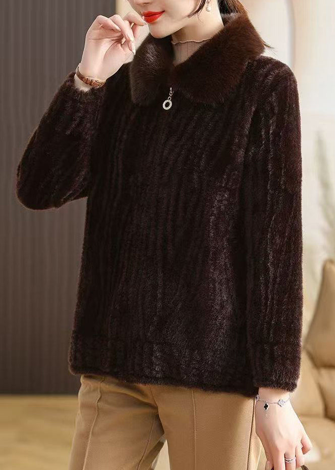 Plus Size Chocolate Fur Collar Warm Mink Velvet Jacket Winter