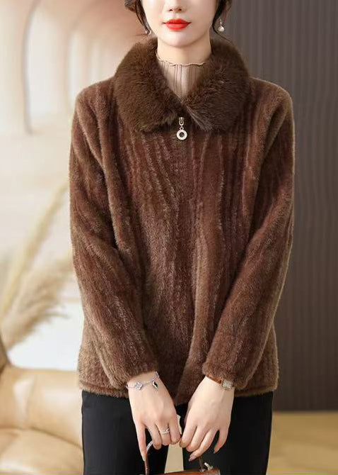 Plus Size Chocolate Fur Collar Warm Mink Velvet Jacket Winter