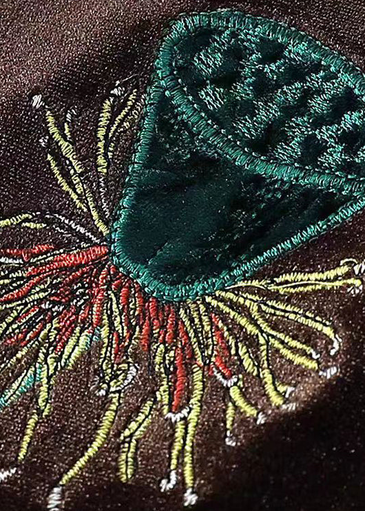 Plus Size Coffee Embroidered Patchwork Velvet Two Pieces Set Fall