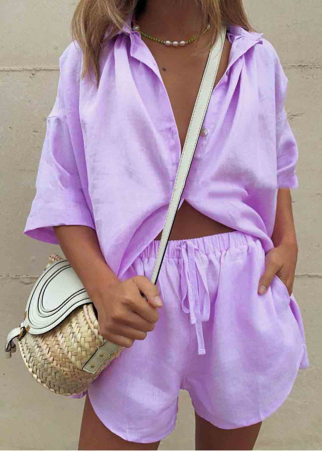 Plus Size Coffee Oversized Linen Two Pieces Set Summer