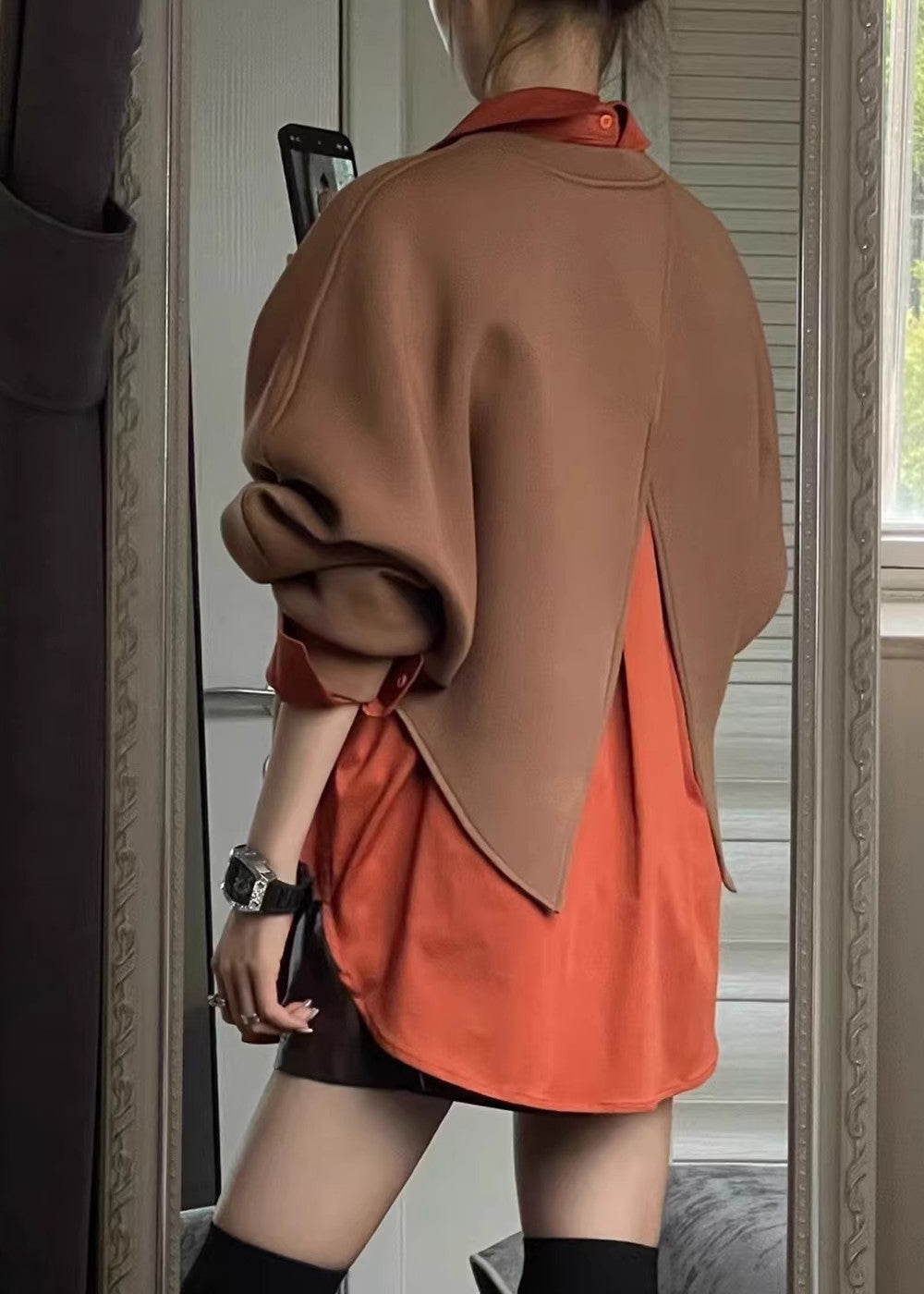 Plus Size Coffee Peter Pan Collar Sweatshirt And Shirts Two Piece Set Spring