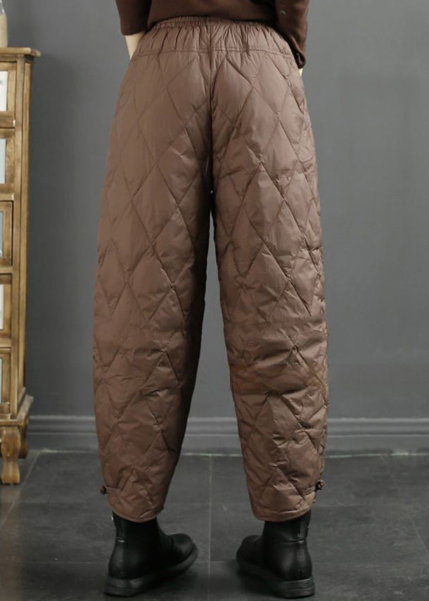 Plus Size Coffee Pockets Fine Cotton Filled Crop Pants Winter