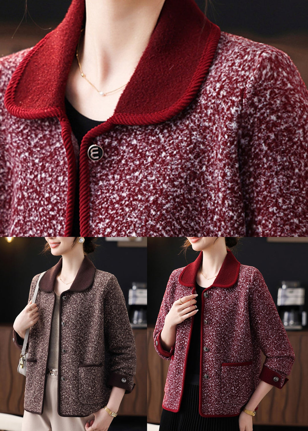 Plus Size Coffee Print Pockets Coat Bracelet Sleeve