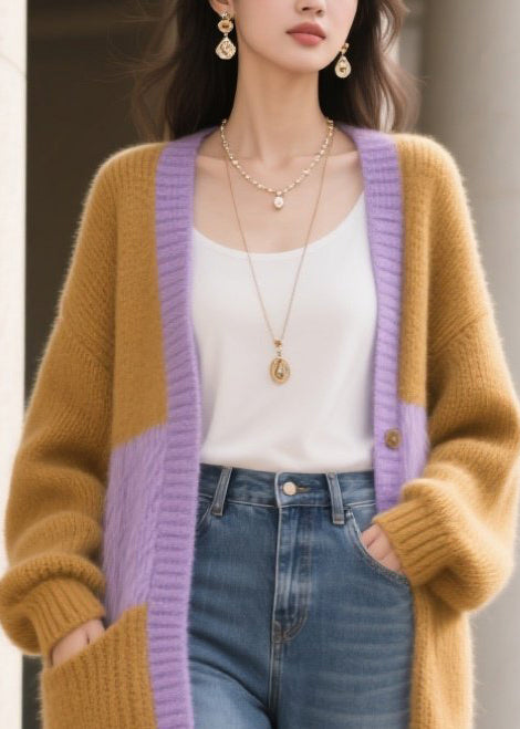 Plus Size Colorblock Oversized Patchwork Faux Fur Knit Cardigan Winter