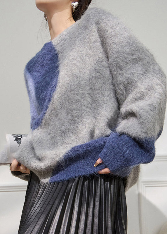 Plus Size Colorblock Patchwork Cozy Cotton Knit Sweater Tops Fall