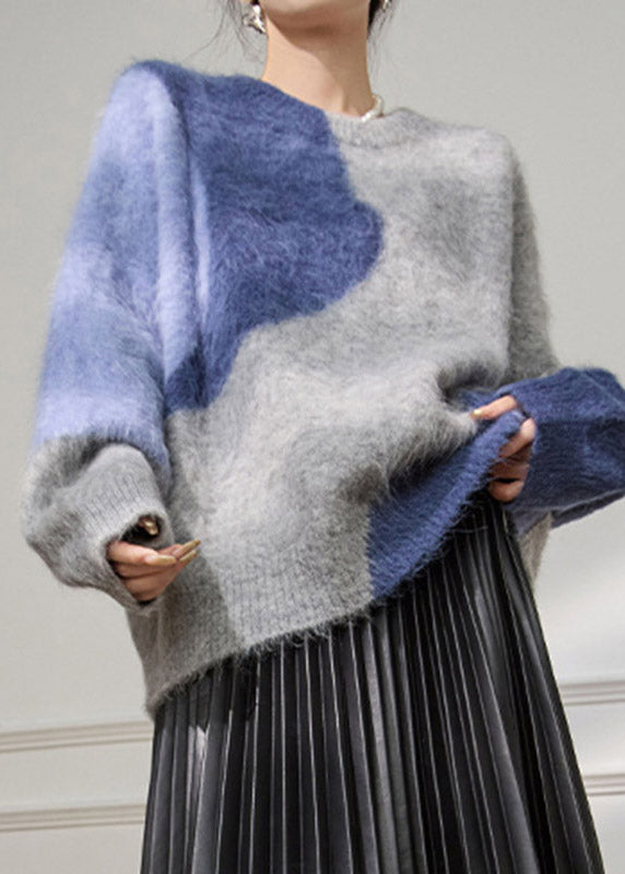 Plus Size Colorblock Patchwork Cozy Cotton Knit Sweater Tops Fall