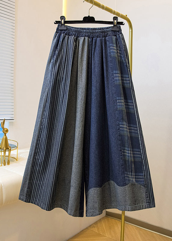 Plus Size Colorblock Pockets Patchwork Wide Leg Jeans