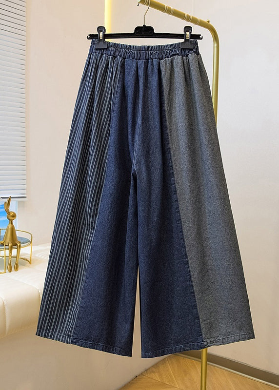 Plus Size Colorblock Pockets Patchwork Wide Leg Jeans