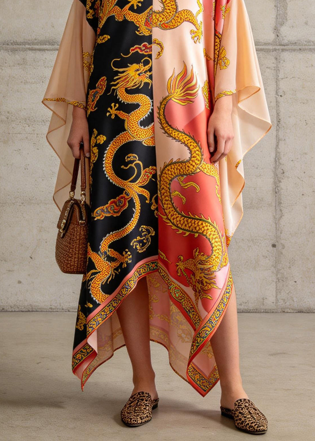 Plus Size Colorblock V Neck Print Chiffon Maxi Dress Summer - Omychic