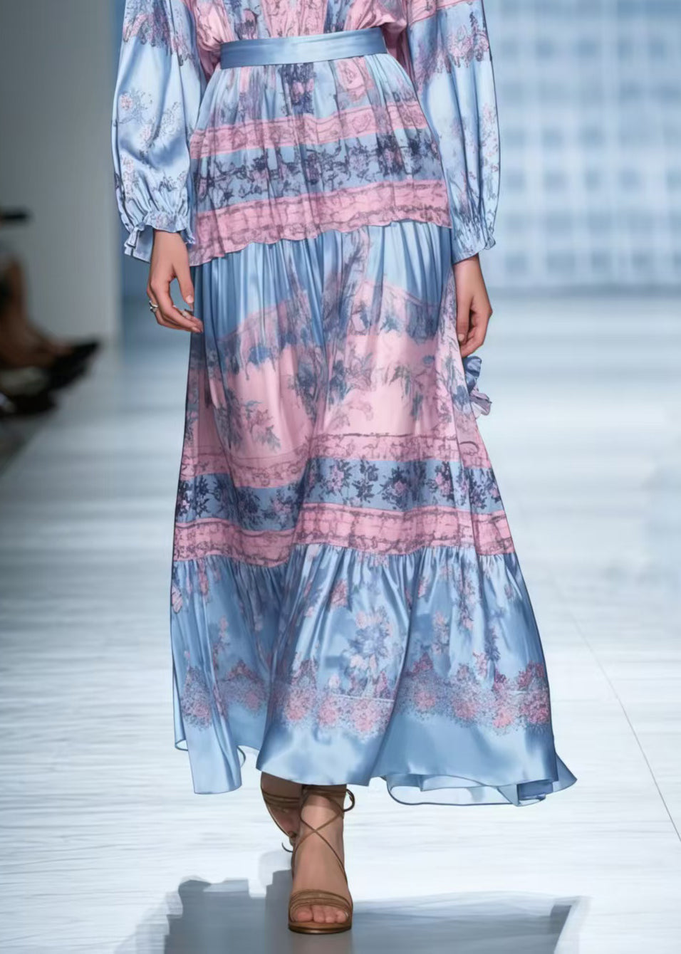 Plus Size Colorblock V Neck Print Silk Tunic Dresses Spring