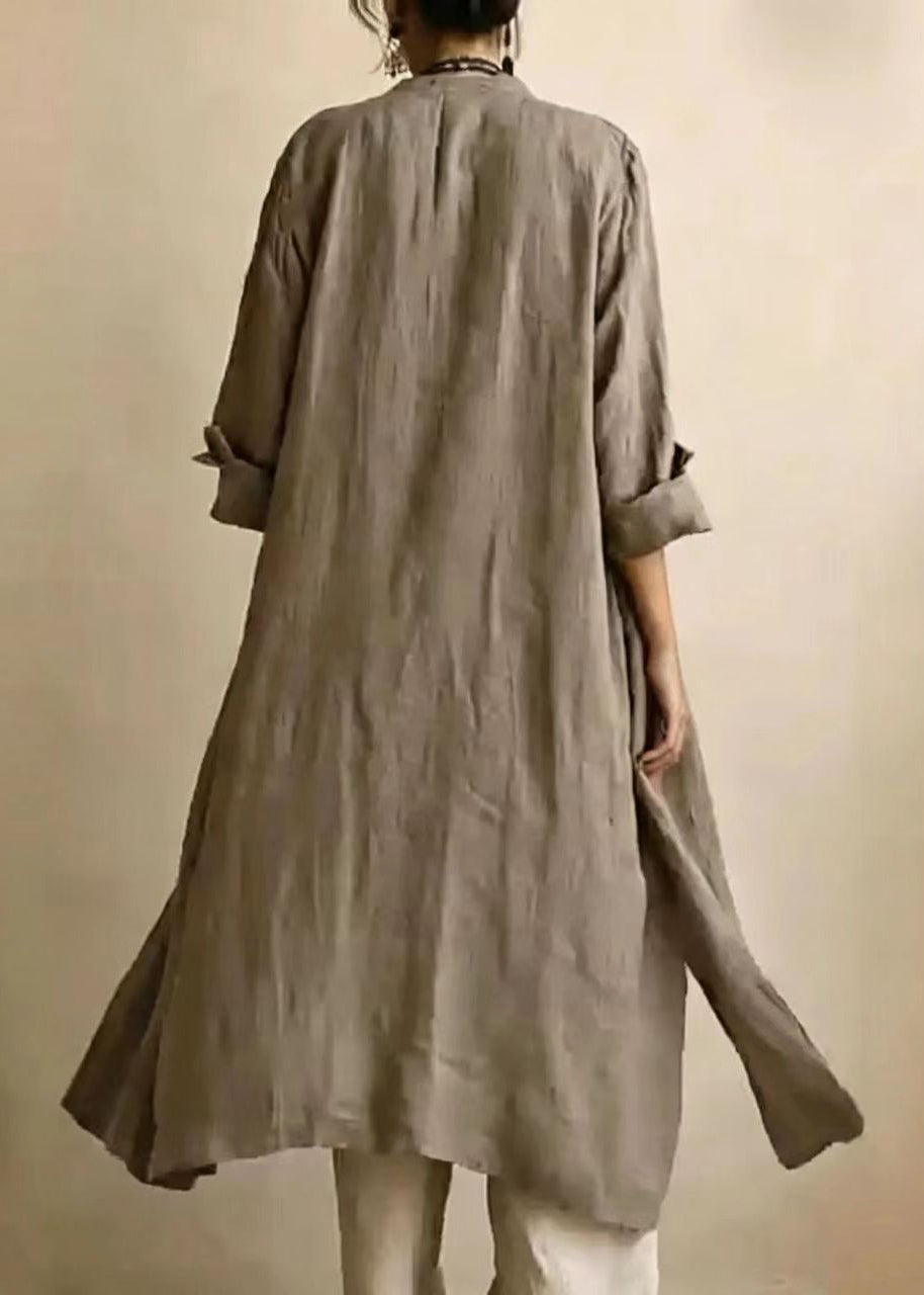 Plus Size Dark Brown O-Neck Cardigans Top And Wide Leg Pants Three Pieces Set Long Sleeve