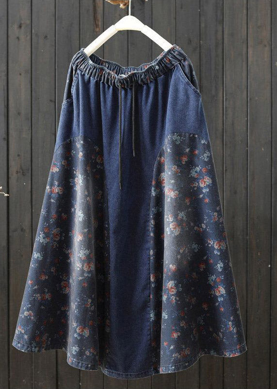Plus Size Denim Light Blue Print High Waist A Line Skirt Summer