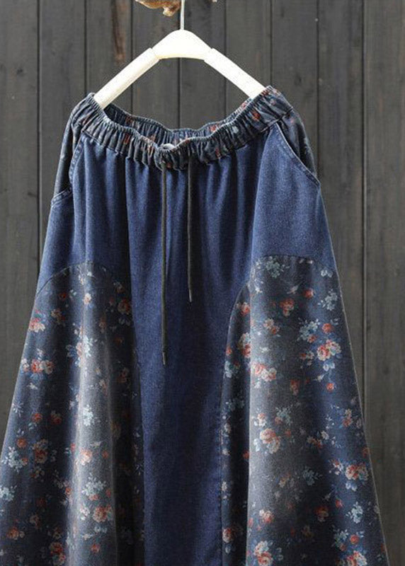 Plus Size Denim Light Blue Print High Waist A Line Skirt Summer