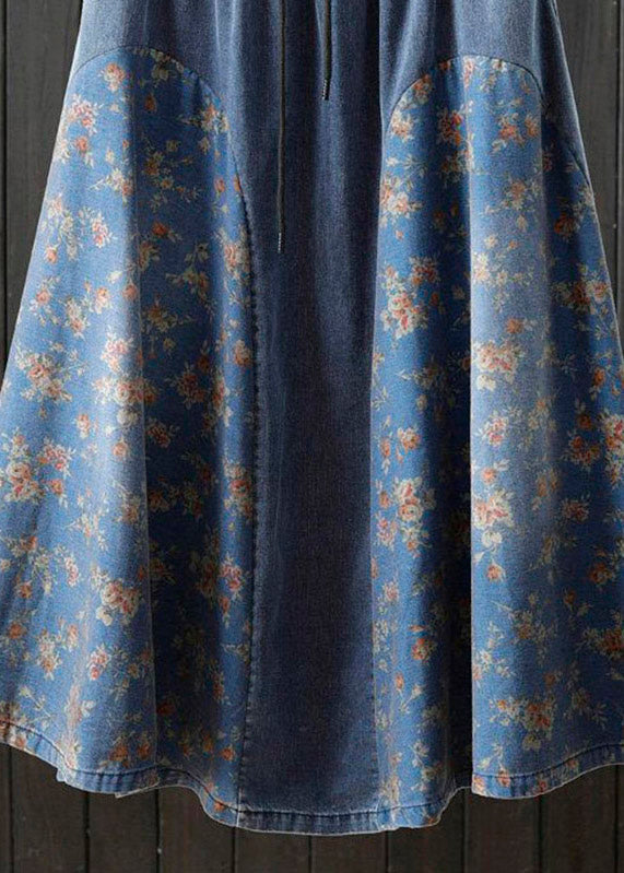 Plus Size Denim Light Blue Print High Waist A Line Skirt Summer