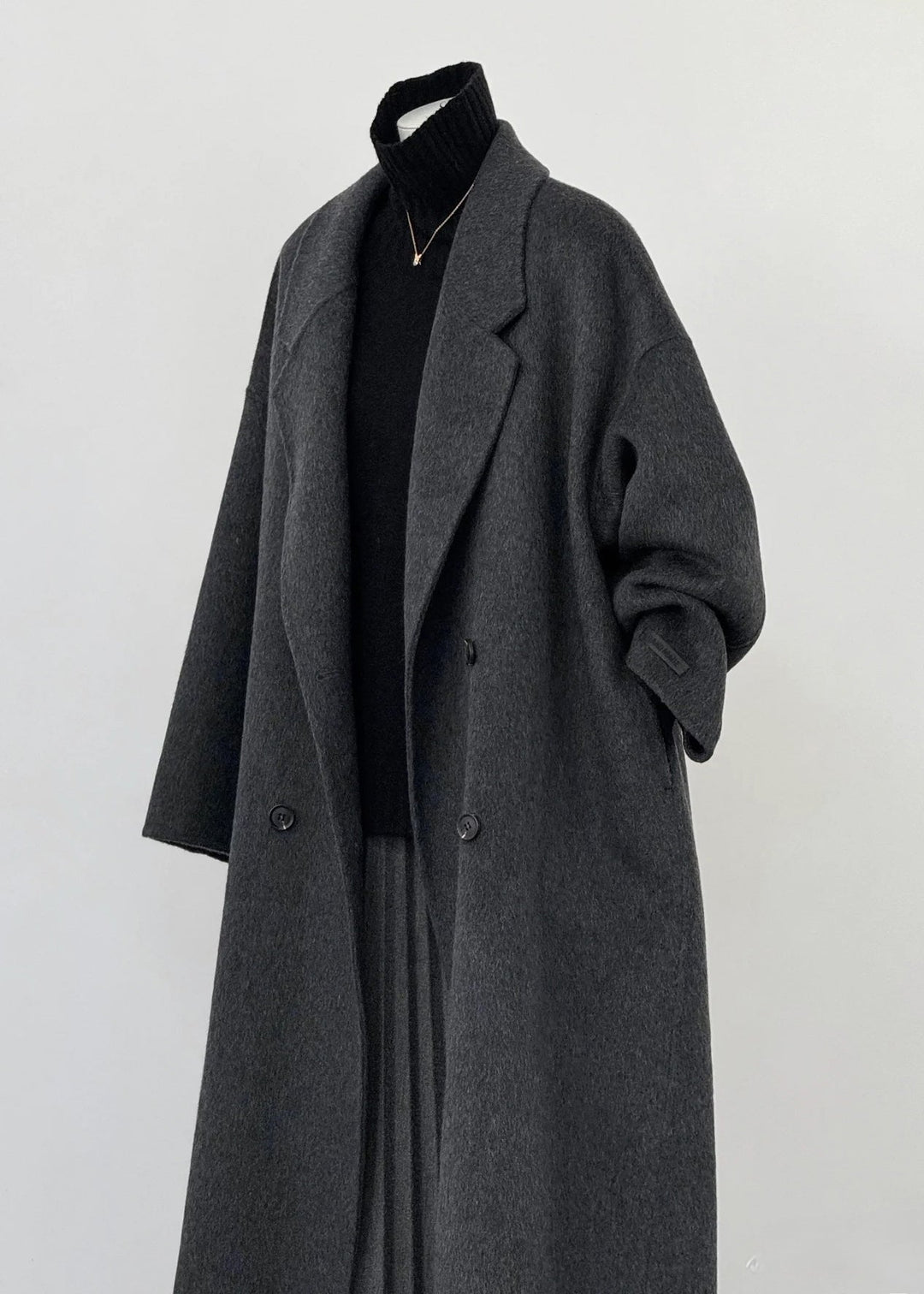 Plus Size Dull Grey Oversized Double Breast Woolen Coat Outwear Winter