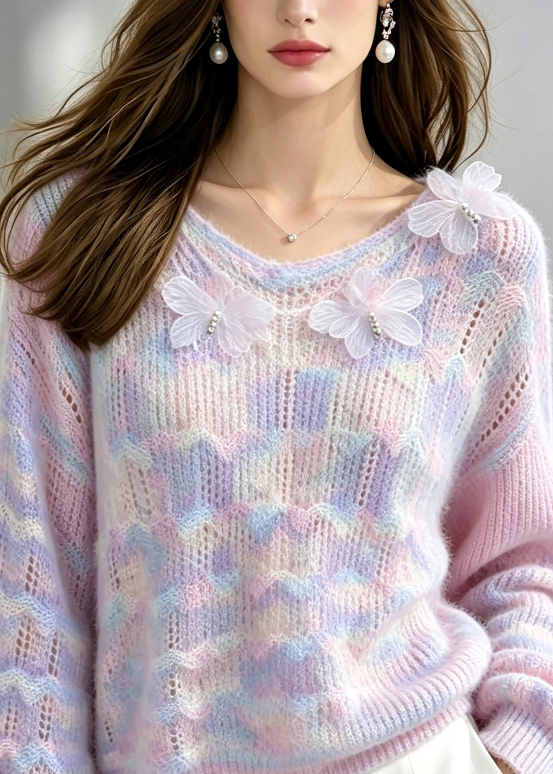 Plus Size Gradient Purple Sculptural Butterfly Knit Sweater Fall