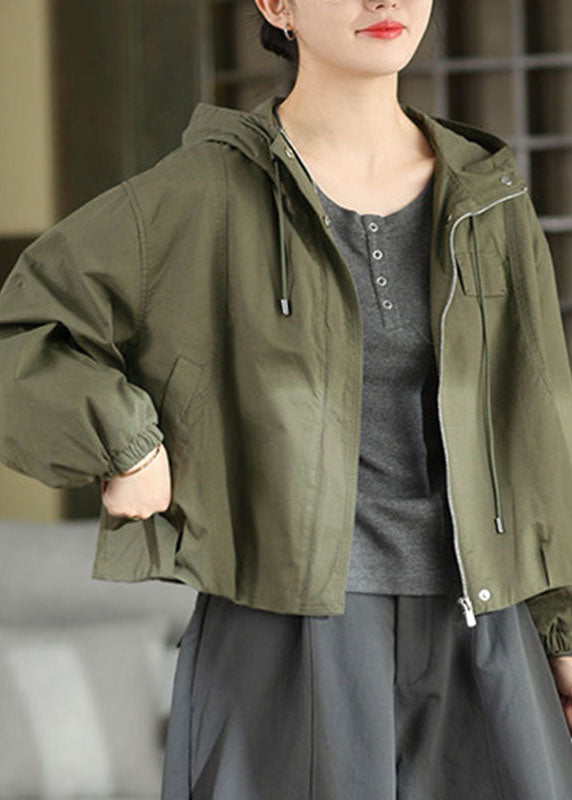 Plus Size Green Patchwork Hooded Coat Lantern Sleeve
