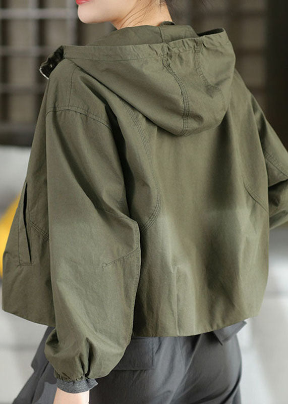 Plus Size Green Patchwork Hooded Coat Lantern Sleeve