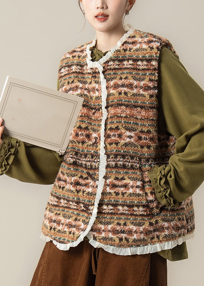 Plus Size Green Pockets Faux Fur Waistcoat Winter