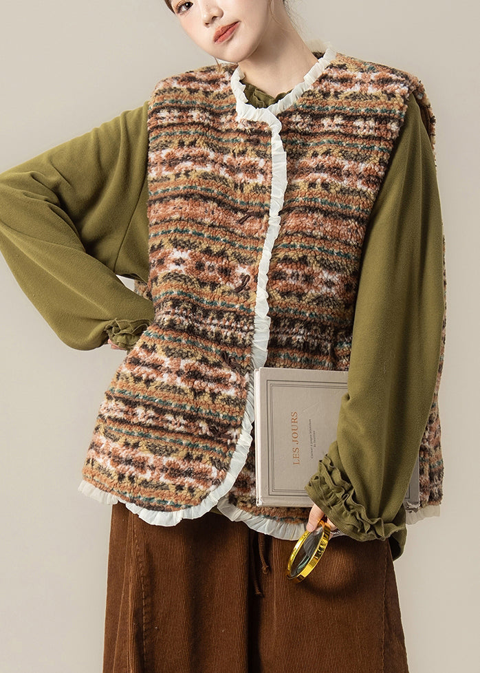 Plus Size Green Pockets Faux Fur Waistcoat Winter