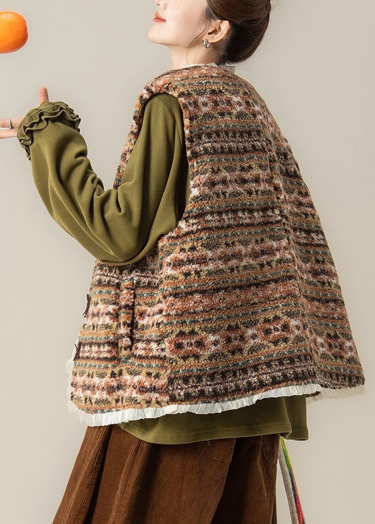 Plus Size Green Pockets Faux Fur Waistcoat Winter