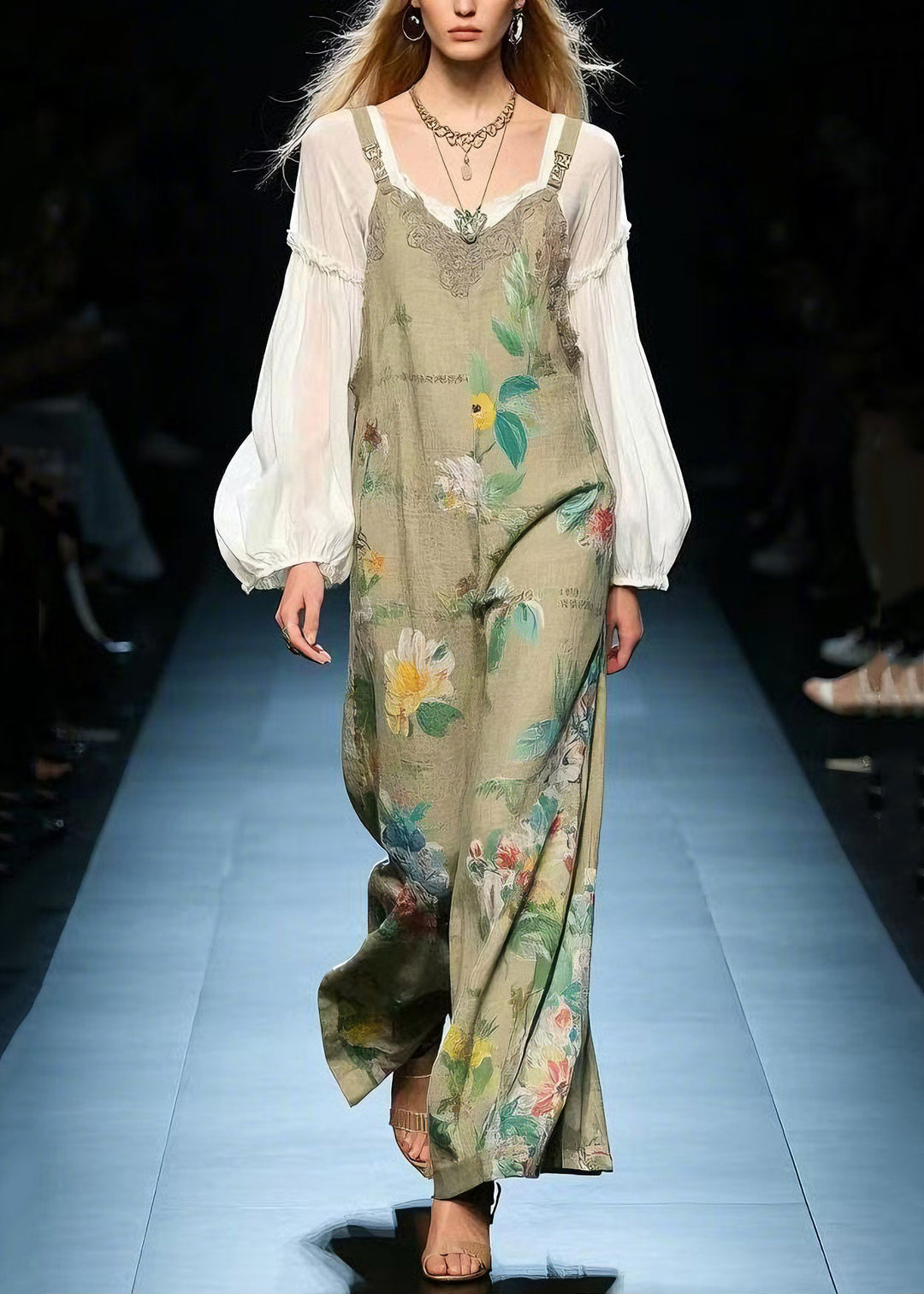 Plus Size Green Print Cotton Jumpsuit Summer