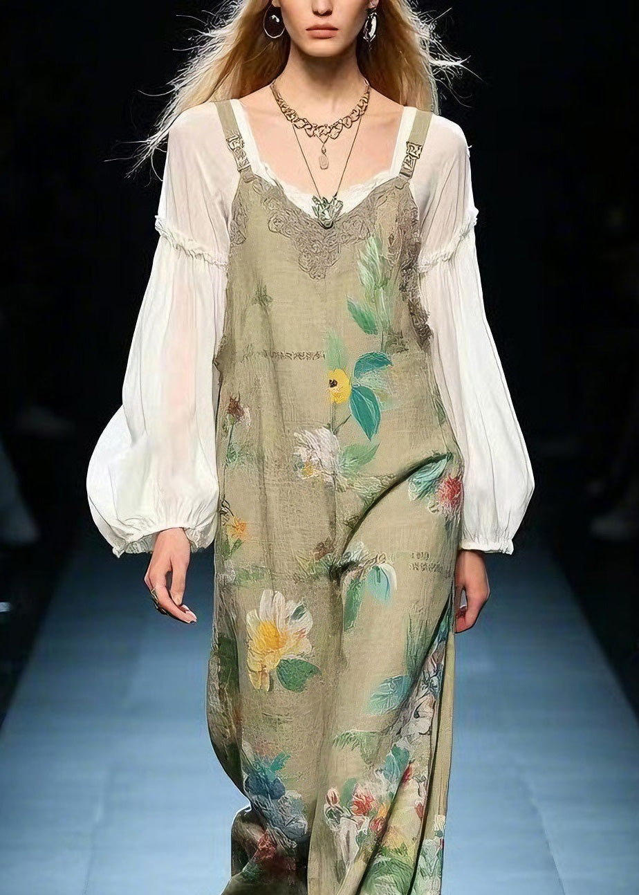 Plus Size Green Print Cotton Jumpsuit Summer