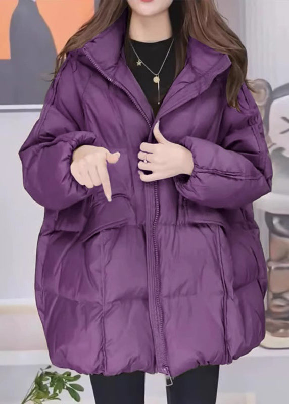 Plus Size Green Zippered Pockets Plaid Thick Hooded Parka Winter