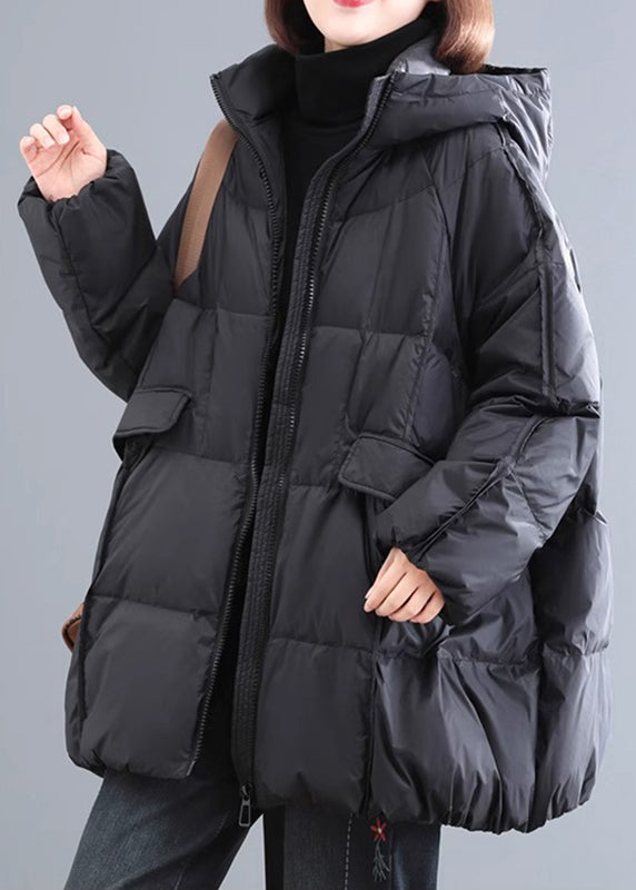 Plus Size Green Zippered Pockets Plaid Thick Hooded Parka Winter