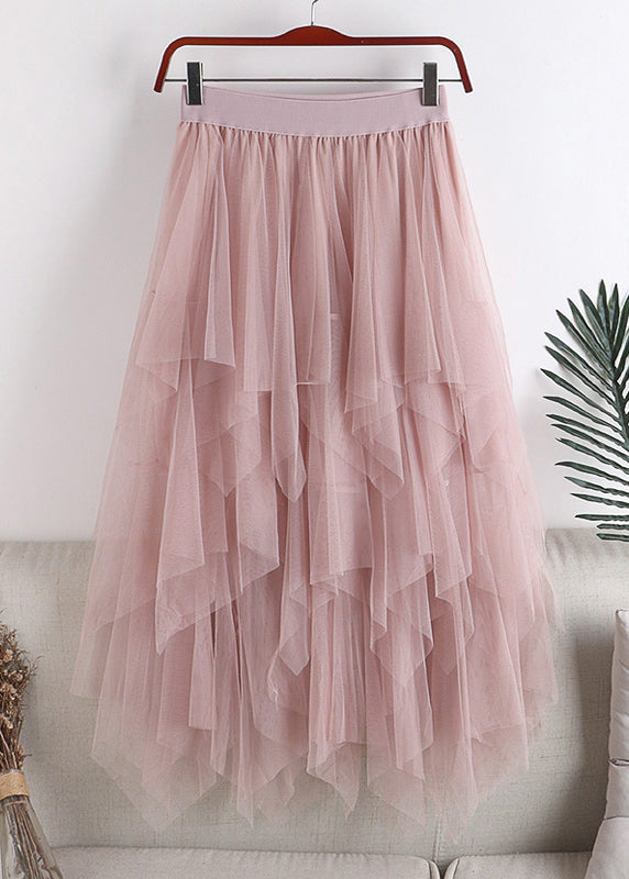 Plus Size Grey Asymmetrical Design Tulle Skirt Summer