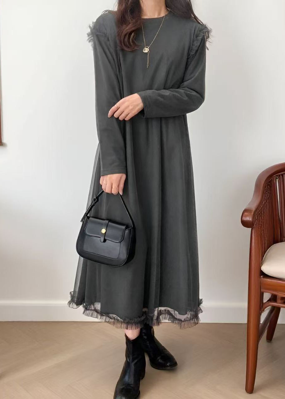 Plus Size Grey Oversized Patchwork Tulle Robe Dresses Spring