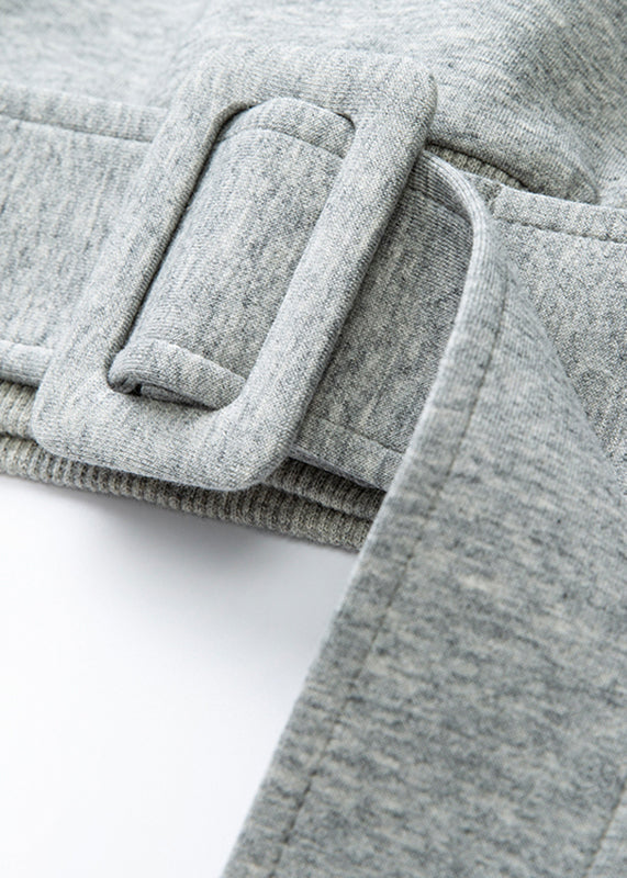 Plus Size Grey Patchwork Sashes Sweatshirt Lantern Sleeve