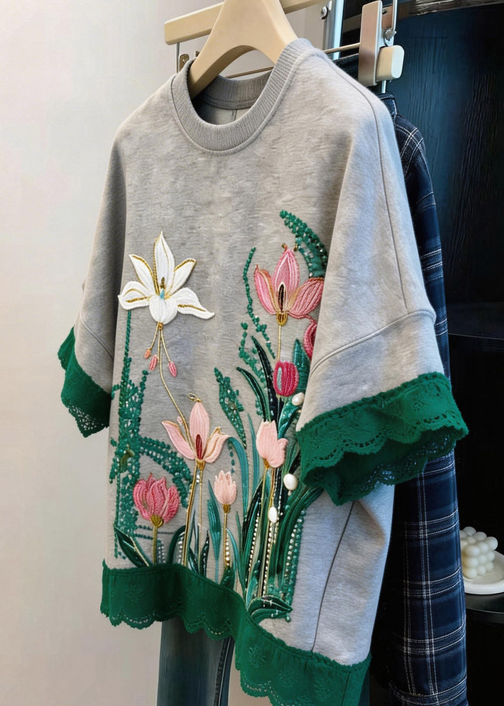 Plus Size Grey Print Patchwork T Shirts Short Sleeve