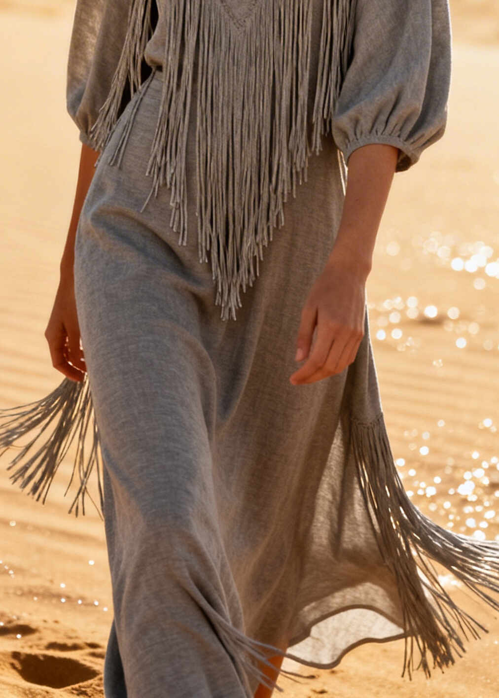 Plus Size Grey Tasseled Oversized Cotton Holiday Dresses Summer
